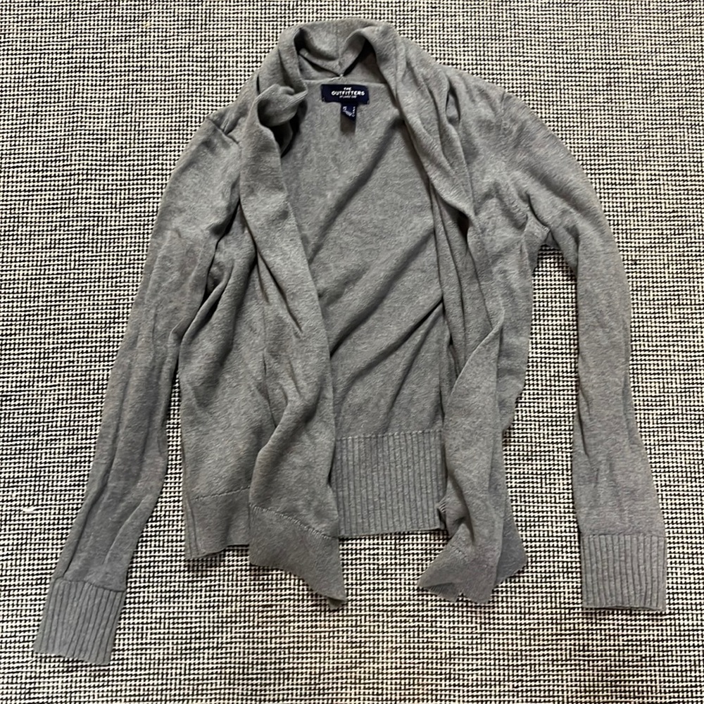 Grey, Lands End cowl neck cardigan